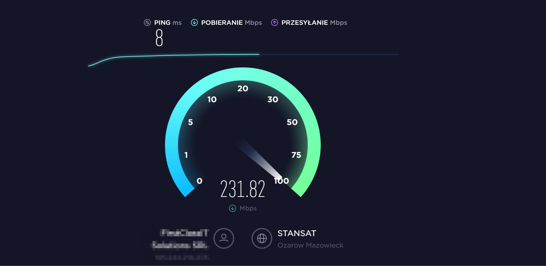 Prędkość pobierania przez NordVPN