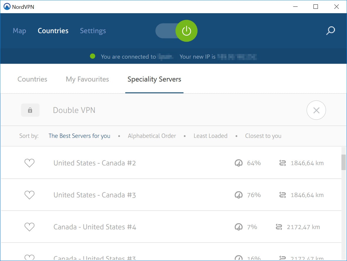 Serwery double VPN dostępne w NordVPN