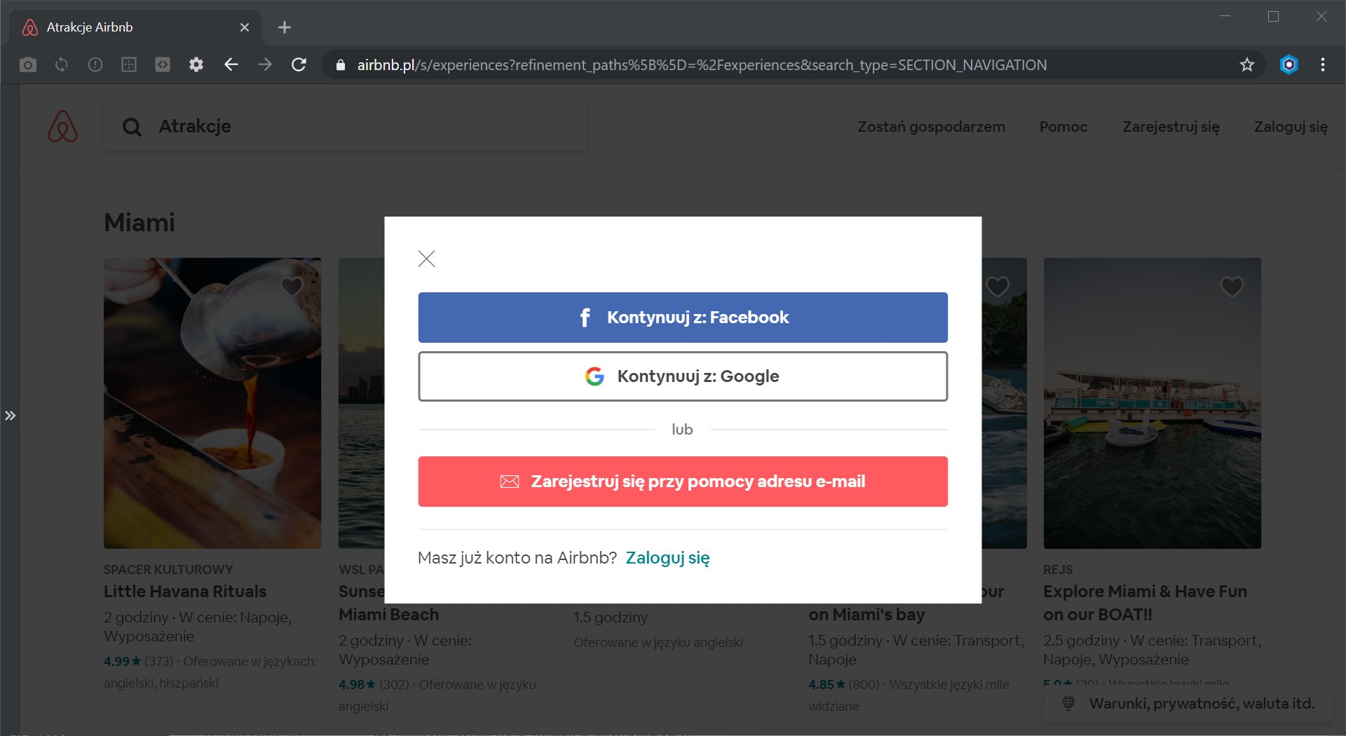 Rejestracja w Airbnb
