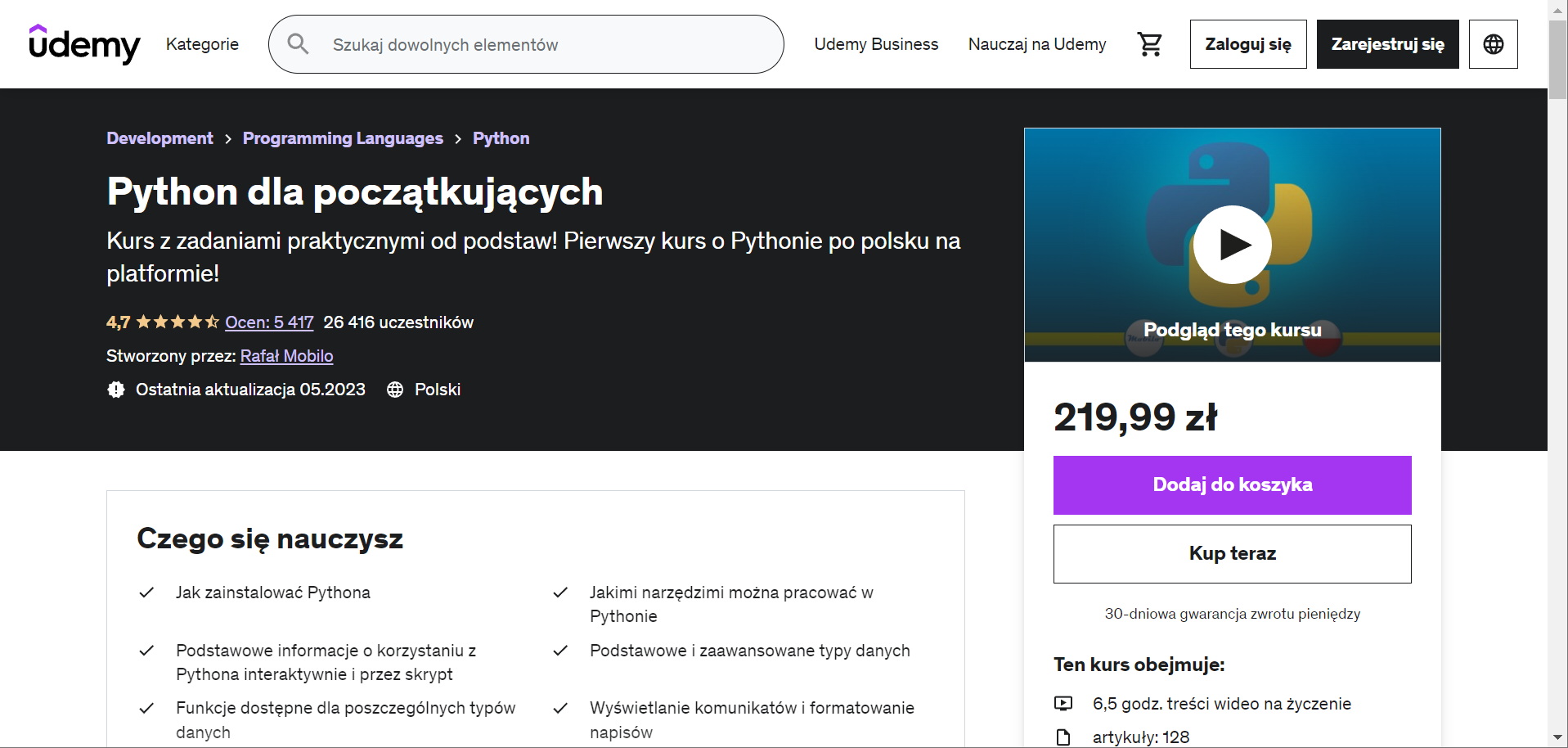 Udemy - Python dla początkujących